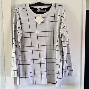 Halogen Black and White Checkered Long Sleeve Top size S